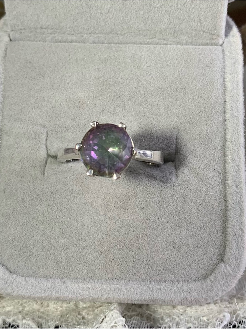 Mystic Topaz Round Solitaire Ring in Purple-Green Vintage Sterling Silver Ring.